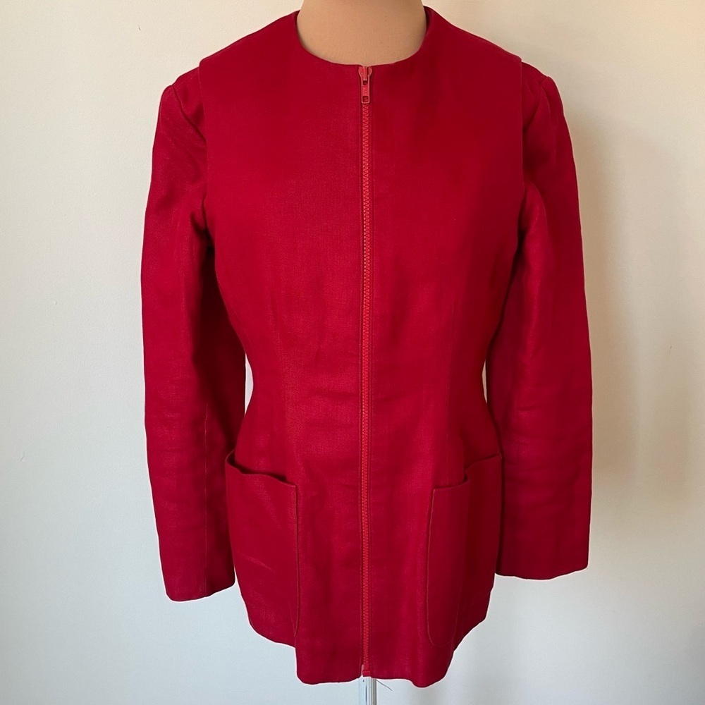 Michael Kors Vintage Red 100% Linen Two Piece Crop Jacket Vest Blazer Set EUC 8